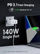 Сетевое зарядное устройство UGREEN CD289 USB+2xUSB-C 140W QC 4.0 PD3.1 GaN Tech (with USB-C Cable 1.5m) White (15339) - изображение 5