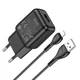Адаптер сетевой Hoco Lightning cable single port charger set C96A |1USB, 2.1A| черный - изображение 4