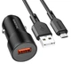 Автомобільний зарядний пристрій із швидкою зарядкою QC3.0 + кабель Micro-USB BOROFONE BZ19A |USB/18W| Чорний - зображення 1