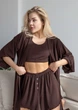 Пижамный костюм тройка из рубчика Dana (халат+топ+шорты) Коричневый S - изображение 1