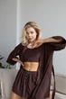 Пижамный костюм тройка из рубчика Dana (халат+топ+шорты) Коричневый S - изображение 2