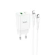Мережевий зарядний пристрій Hoco N28 Founder |1USB/1Type-C, 20W/3A, PD/QC| адаптер із швидкою зарядкою та кабелем Lightning 1м. White - зображення 2