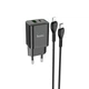 Сетевое зарядное устройство Hoco N28 Founder |1USB/1Type-C, 20W/3A, PD/QC| адаптер с быстрой зарядкой кабелем Lightning 1м. Black - изображение 3