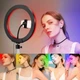 Кольцевая светодиодная цветная LED лампа RGB MJ36 см штатив 2м Подсветка мультиколор для блогеров селфи кольцо - изображение 4