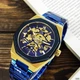 Мужские механические часы Gusto Skeleton синие с золотистым - изображение 2