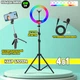 Комплект блогера 4 в 1 Кільцева лампа GTM 6000К 26см RGB + Штатив 2м + селфі-палиця з пультом мікрофон петлічка - зображення 1