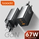 Швидкий зарядний пристрій GaN 65W Toocki (QC4.0 PD 3.0, 2хType-C USB) для iPhone, iPad, MacBook, Samsung, Xiaomi, для ноутбуків (6975600784749) - зображення 1