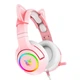 Игровые наушники Onikuma K9 USB 7.1 с микрофоном и LED RGB подсветкой кошачьи ушки проводные Pink - изображение 2