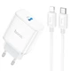 Мережний зарядний пристрій Hoco C104A Stage single port PD20W Type-C to Lightning 3A, White - зображення 1