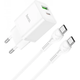 Сетевое зарядное устройство Hoco N28 PD20W+QC3.0 (20W) + кабель Type-C to Type-C - White - изображение 1