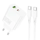 Зарядний пристрій з швидкою зарядкою + кабель Type-C BOROFONE BA75A |USB/Type-C, PD30W+QC3.0| Білий - зображення 1