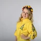 Женская туника с длинным рукавом, с пояском, вышивка - колокольчики, ткань оникс, цвет - желтый, размер 48-50, Світлана-К - изображение 4