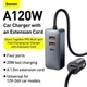 Автомобільний зарядний пристрій Baseus Share Together PPS Multi-port Fast Charging With Extension Cord 120W 3USB + 1Type-C Зарядка в авто Gray - зображення 11