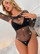 Эротический женский боди откровенный в сеточку со стразами Sexy OneSize черный (5-25) - изображение 2