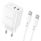 Сетевое зарядное устройство Borofone BN9 Reacher 2Type-C, QC/PD, 35W, 3A адаптер с Type-C кабелем 1m Белый - изображение 2