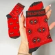 Мужские высокие носки с принтом Deadpool 40-45 1 пара хлопковые лето-осень-весна красные - изображение 6