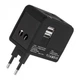 Универсальное зарядное устройство XO WL01 UK/EU/US, сетевой переходник с двумя USB портами Черный - изображение 1