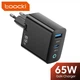 Швидкий зарядний пристрій Toocki GaN 65W QC4.0 PD3.0 TypeC+USB для смартфона планшета ноутбука (6975600785067) - зображення 1