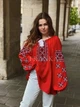 Женская вышиванка шифоновая красная "Амели" с качественной машинной вышивкой 12073-66 (5XL) - изображение 5