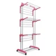 Сушилка для белья и одежды Garment Rack With Wheels напольная раскладная 3 яруса Розовая - изображение 2