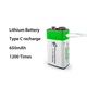 2 акумулятори типу Крона 6F22 (CR-9V) 9 Вольт (2 шт) — з роз'ємом TYPE-C Smartools 650 mAh + кабель TYPE-C - зображення 4
