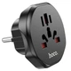 Переходник для розеток ENG/USA/Euro/China на EURO HOCO Unimpeded universal conversion plug (10A, 2500W). Black - изображение 7