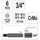Набор бит YATO SPLINE 3/4" M12-22мм 6 шт (YT-1157) - изображение 2