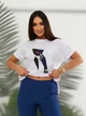 Летний стильный прогулочный костюм из натуральной ткани, брюки и футболка, арт. Kh490 синий 50 - изображение 2