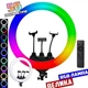Лампа кольцевая LED 56 см 3D-56 22" 480 pcs normal lights+112 cm RGB lights,with remote, 3 holders для фото и видео съёмки чёрный Без Бренда(756487) - изображение 3