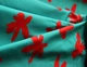 Тканина для одягу коттон плательний армані бавовна натуральна червоні квіти з логотипом бренду на бірюзовому тлі м пог MI 138 - зображення 2