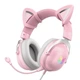 Игровые проводные наушники Onikuma X11 с кошачьи ушками с микрофоном и LED RGB подсветкой Розовый - изображение 1
