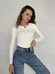 Женская кофта Accorddream водолазка с пуговицами белого цвета S M L 42-48 - изображение 2