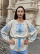 Жіноча вишиванка класична бежева з блакитною вишивкою "Самбука" на тонкому домотканому полотні 12075-52 (XL) - зображення 1