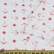 Коттон стрейч белый, красные звездочки, якоря, ш.150 (17117.004) - изображение 1