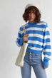 В'язаний джемпер oversize в смужку - синій колір, розмір S - изображение 1