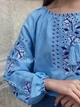 Украинская вышиванка женская голубая "Орияна" с цветочной вышивкой на льняной ткани 12226-48 (L) - изображение 5