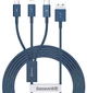 Кабель синхронизации зарядки 3 в 1 Baseus Data Cable USB to Micro+Lightning+Type-C 3 in 1 M+L+C 3.5A 1.5 м для устройств iOS Android (iPhone/Samsung/Xiaomi/Huawei/Meizu) Blue - изображение 1