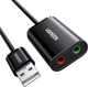 Звуковая карта Ugreen USB - 2x 3.5мм minijack с поддержкой микрофона 16 бит/48 кГц TRS Наружный Адаптер AUX 3-пиновый Черный - изображение 1