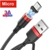 Магнітний кабель USLION microUSB 3A для швидкої зарядки і передачі данних Red 1000мм - зображення 1