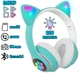 Наушники c кошачьими ушками CAT BL 4.2 c RGB подсветкой и MP3 плеером MicroSD, FM Зеленые - изображение 1