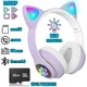 Наушники c кошачьими ушками CAT BL 4.2 c RGB подсветкой и MP3 плеером MicroSD, FM Фиолетовые+Карта памяти 32Gb - изображение 1