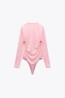 Боди с драпировкой сердца по бокам нежно разового цвета от зара zara - xl - изображение 4