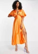 Платье миди атласное однотонное Asos Оранжевое 10898 M (44) - изображение 1