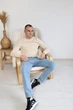Чоловічий джемпер Slim fit Н&М (10262) S Бежевий - изображение 6