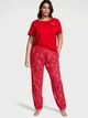 Фланелевий домашній костюм Victoria's Secret футболка та штани XS червоний в дрібні сердечка - зображення 2