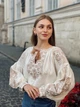 Праздничная женская вышиванка бохо бежевая "Лаки" на домотканом полотне 12228-48 (L) - изображение 1