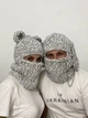Комплект в'язаних балаклав Alize Puffy 2 шт, з вухами та ланцюжком, Сніговий леопард (002571686) - зображення 2