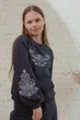 Світшот для дівчинки, сірий з білою вишивкою Зріст 152 - зображення 1