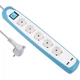 Удлинитель бытовой Electraline с плоской вилкой 5 розеток, 2USB порта кабель 3х1 мм² 2м бело-синий (62160) - изображение 1