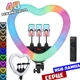 Кольцевая лампа светодиодная в форме сердца M-Light Heart RGB Led 48 с тремя держателями телефона и пультом, разноцветная подсветка для селфи - изображение 1